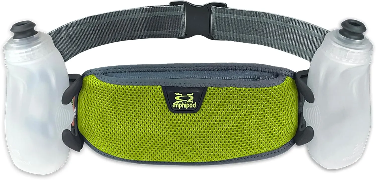 Amphipod RunLite Xtech 10K Hydration Belt, Ultra Runners Waist & Hydration Belt for Endurance Running, Racing, Men & Women - Amp Green - 21 oz