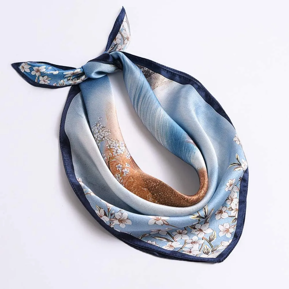 ANDANTINO 100% Mulberry Silk Scarf -21” Lightweight Square Neckerchief – Breathable Digital Printed Scarves with Gift Packed