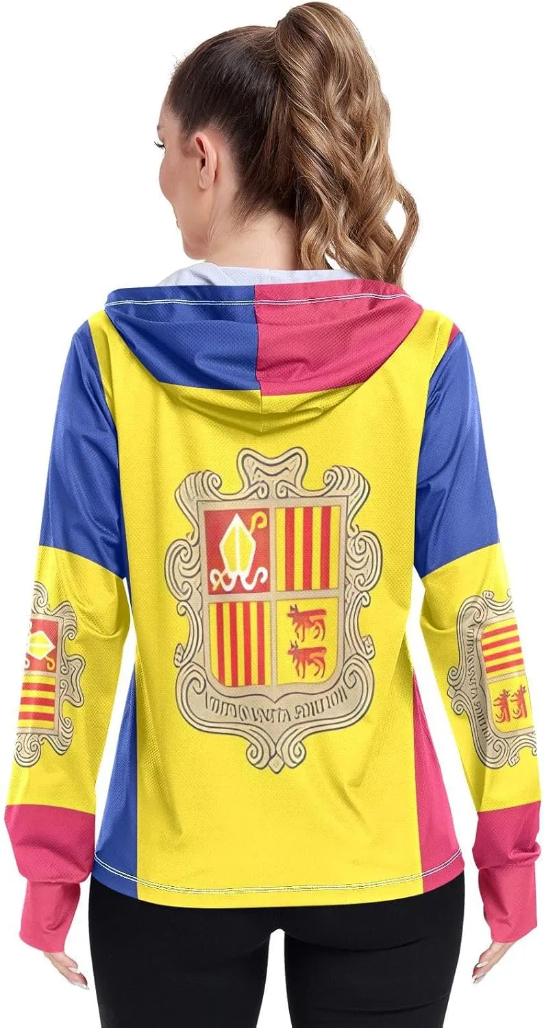 Andorra Flag Uv Protection Jacket Upf 50 , Long Sleeve Zip up Hiking Jacket