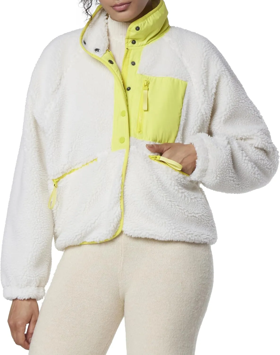 Andrew Marc Women's Mixed Sherpa Zip Front Jacket