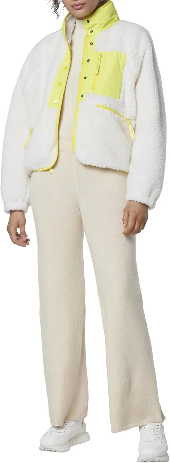 Andrew Marc Women's Mixed Sherpa Zip Front Jacket