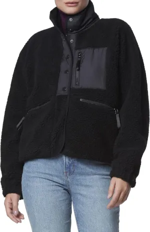 Andrew Marc Women's Mixed Sherpa Zip Front Jacket