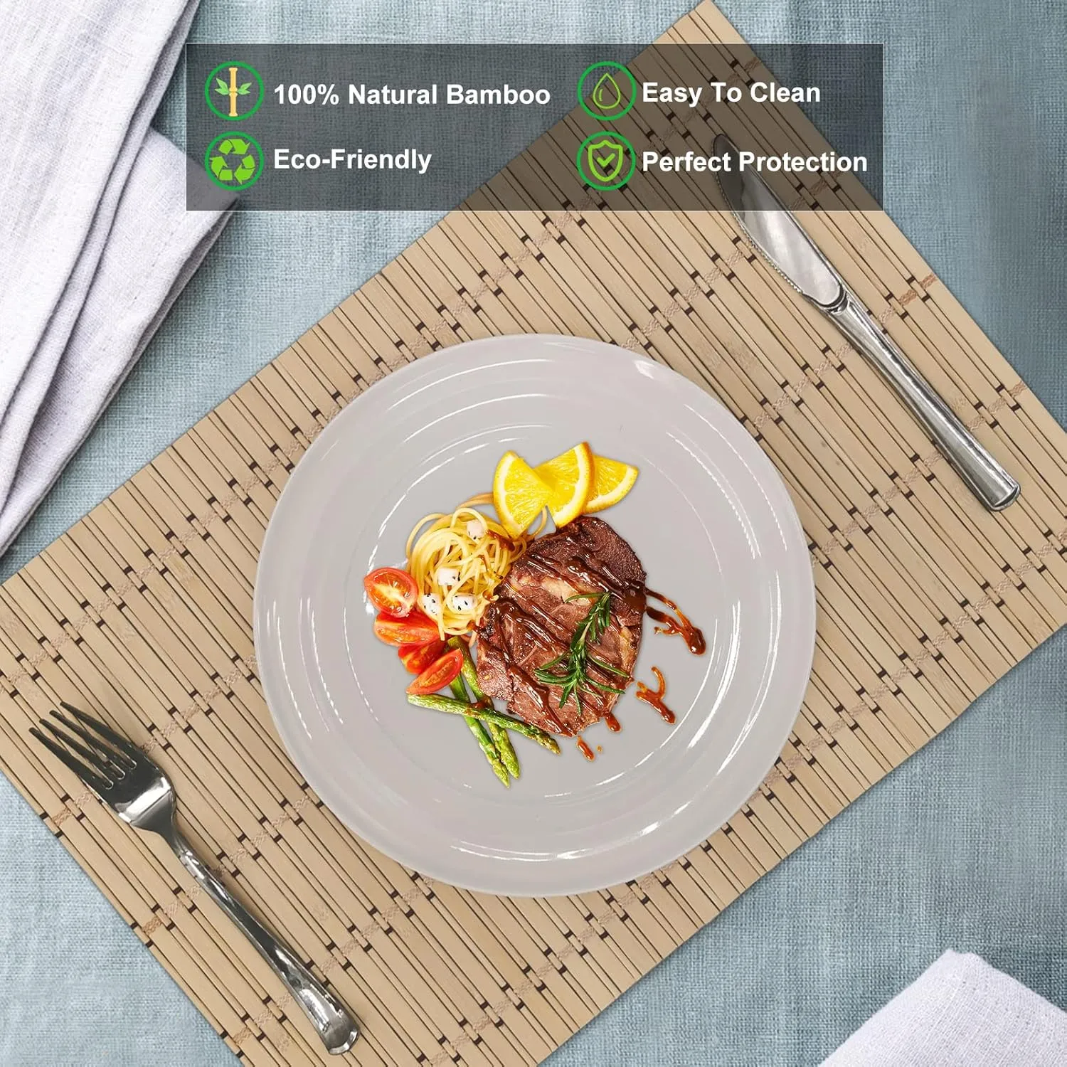 ANDSTAR Set of 12 Bamboo Slats Placemat Modern Placemats Natural Anti-Slip Bamboo Placemats Washable Heat-Resistant Table Mats for Kitchen Dinning Room Table Decor(Natural)