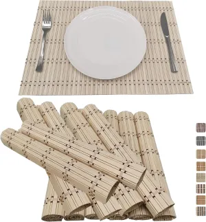 ANDSTAR Set of 12 Bamboo Slats Placemat Modern Placemats Natural Anti-Slip Bamboo Placemats Washable Heat-Resistant Table Mats for Kitchen Dinning Room Table Decor(Natural)