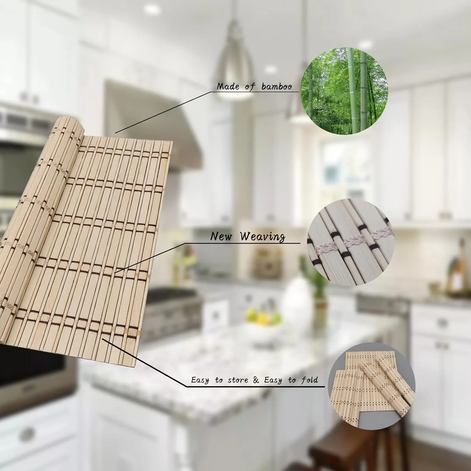 ANDSTAR Set of 12 Bamboo Slats Placemat Modern Placemats Natural Anti-Slip Bamboo Placemats Washable Heat-Resistant Table Mats for Kitchen Dinning Room Table Decor(Natural)