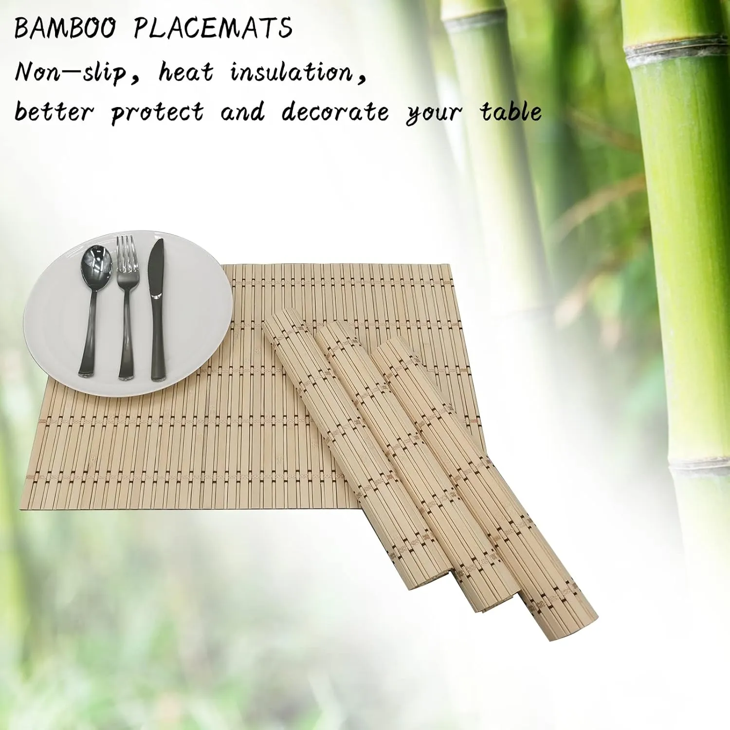 ANDSTAR Set of 12 Bamboo Slats Placemat Modern Placemats Natural Anti-Slip Bamboo Placemats Washable Heat-Resistant Table Mats for Kitchen Dinning Room Table Decor(Natural)