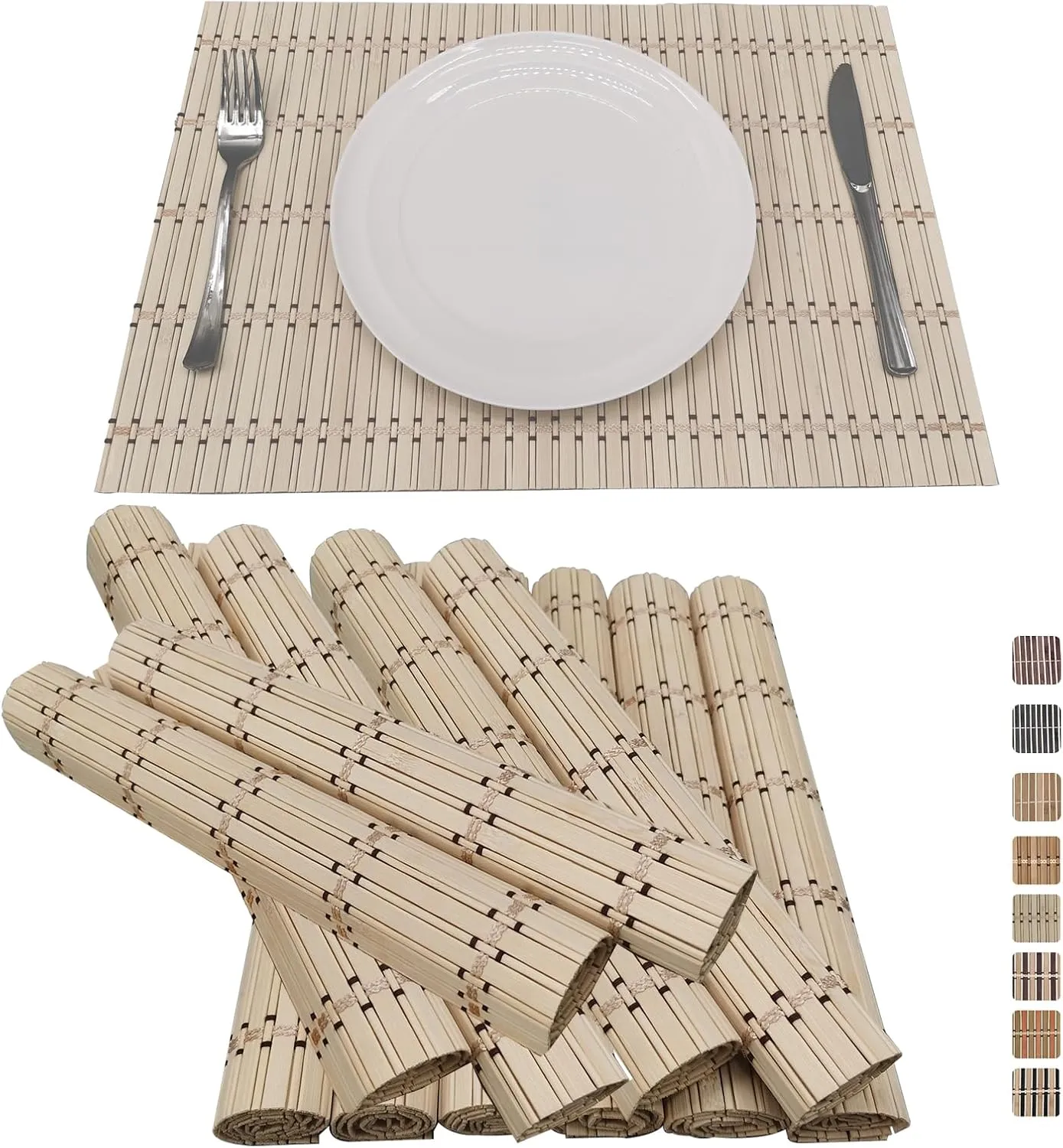 ANDSTAR Set of 12 Bamboo Slats Placemat Modern Placemats Natural Anti-Slip Bamboo Placemats Washable Heat-Resistant Table Mats for Kitchen Dinning Room Table Decor(Natural)