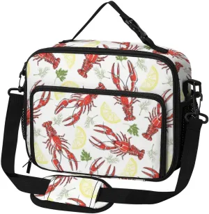 Animal of Crayfish Pattern Lunch Bag Insulated Lunch Tote Shoulder Bag for Men Women Work Travel Picnic