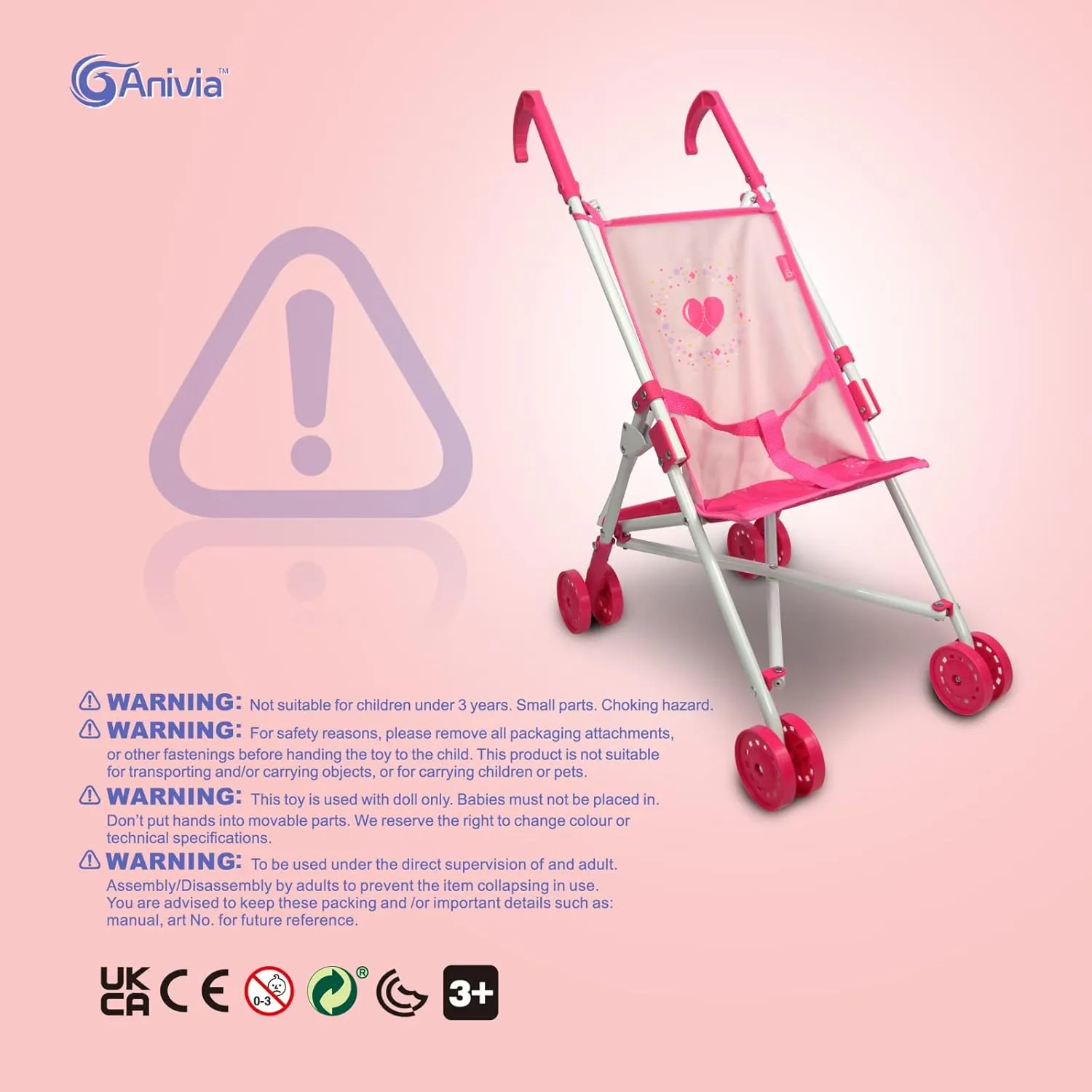 Anivia Baby Doll Collection Doll Stroller Heart Design Gifts for Toddlers and Girls Foldable Doll Stroller
