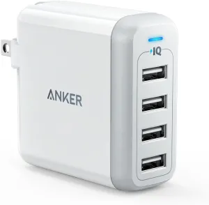 Anker Charger, 40W 4-Port USB Phone Charger with Foldable Plug, PowerPort 4 for iPhone 14/Pro/Pro Max/13/12, iPad Pro/Air/Mini, Galaxy S23/S22/S21, Note 20 Ultra, LG, Nexus, HTC, and More