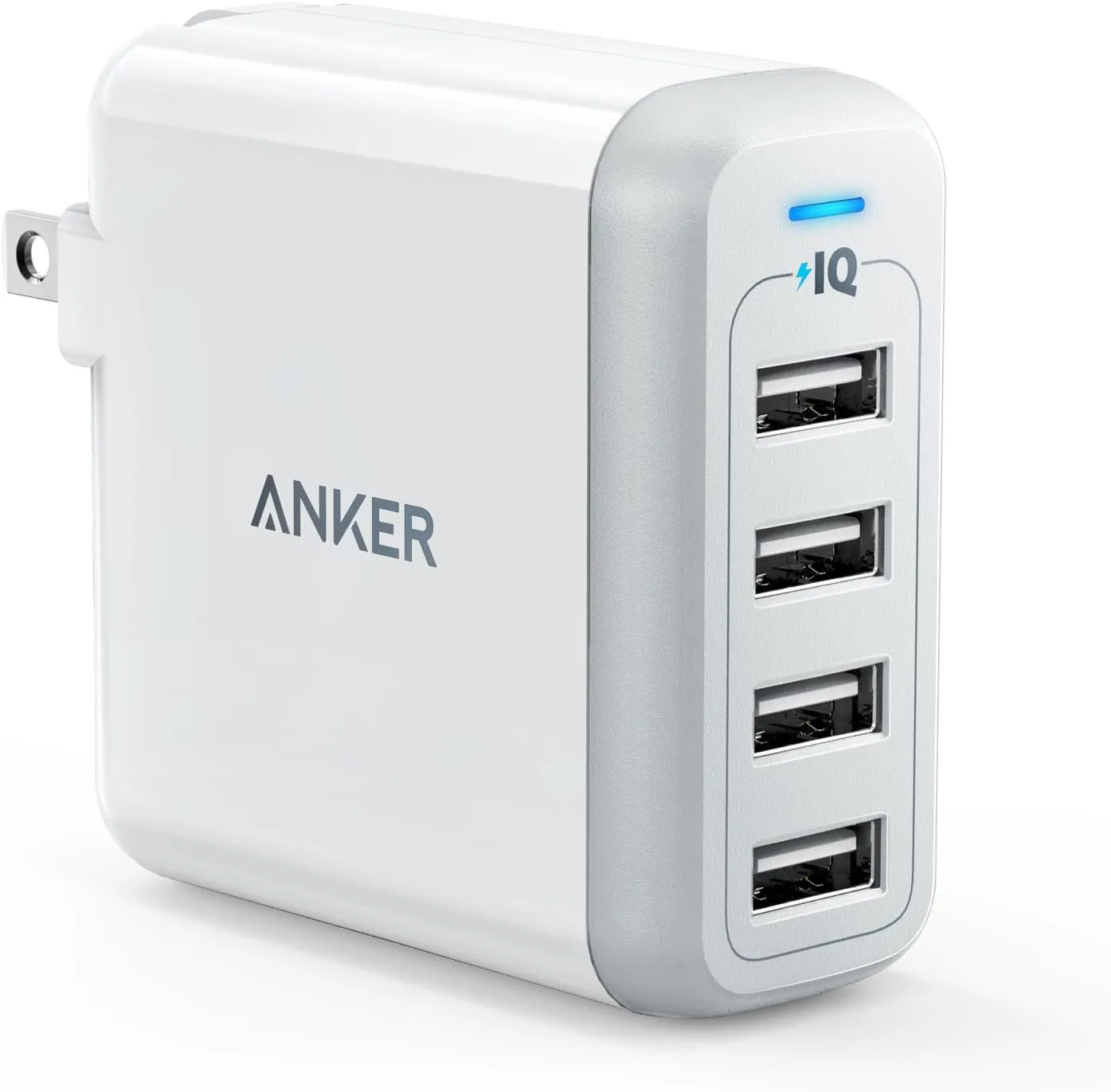 Anker Charger, 40W 4-Port USB Phone Charger with Foldable Plug, PowerPort 4 for iPhone 14/Pro/Pro Max/13/12, iPad Pro/Air/Mini, Galaxy S23/S22/S21, Note 20 Ultra, LG, Nexus, HTC, and More