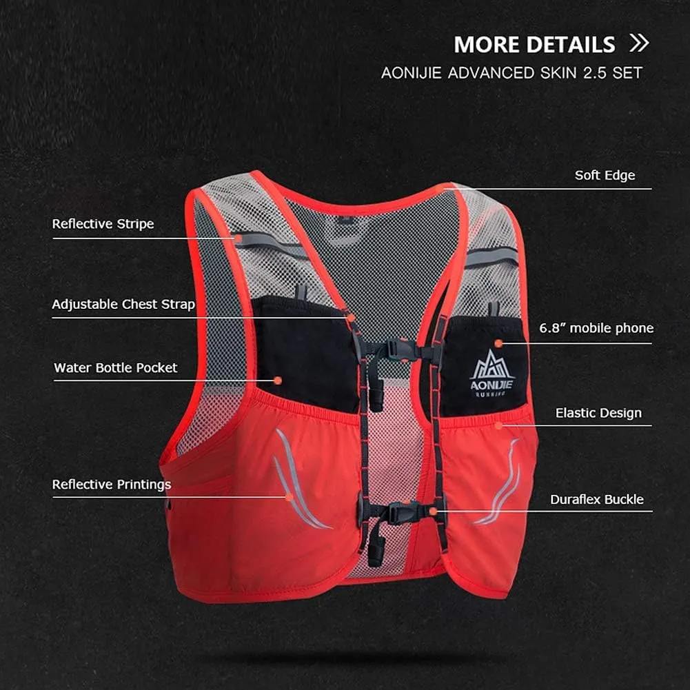 AONIJIE Hydration Pack, Trail Running Vest Set Breathable Lightweight 2.5L and 2 Soft Flasks 500ml