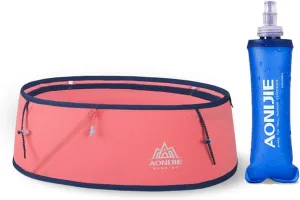 AONIJIE Hydration Running Belt with Water Bottle - 250ml BPA-Free Soft Flask, 4-Pocket Waist Pack for Running, Hiking, Jogging (Pink, M/L)