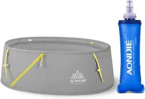 AONIJIE Hydration Running Belt with Water Bottle - 250ml BPA- Free Soft Flask Large Capacity & Lightweight Running Belt for Trailing Running Climbing Jogging(Grey, M/L)