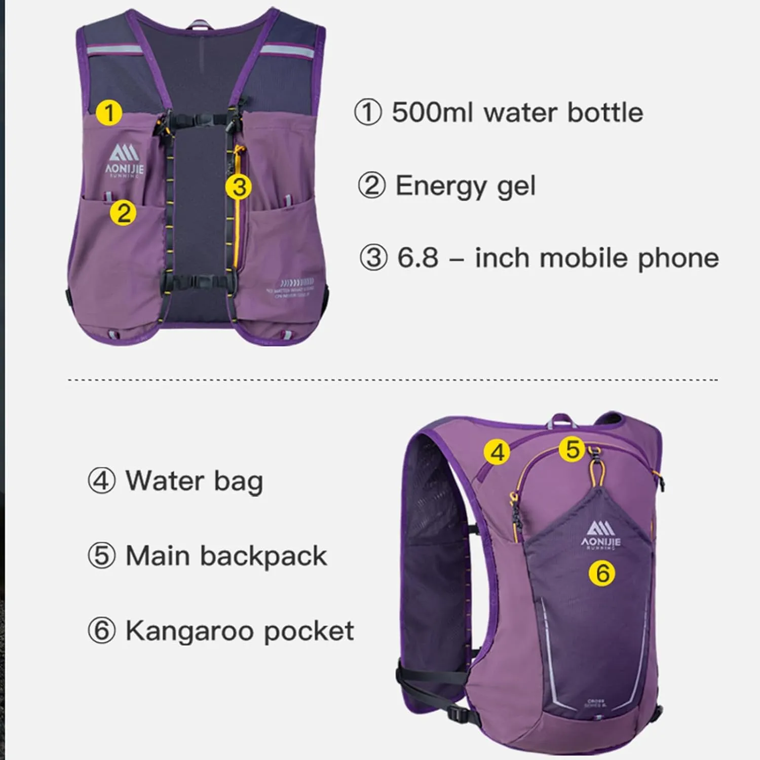 AONIJIE Running Hydration Vest Backpack 8L Bag Lightweight Vest for Trail Running Race Marathon