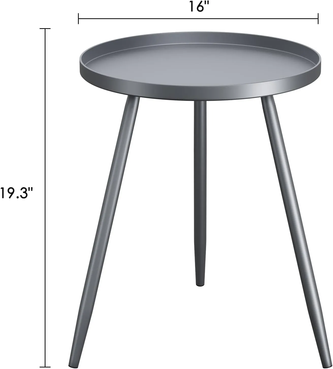 Apicizon 16" Round Side Table, Black End Table for Living Room, Bedside, Mid Century Modern Coffee or Circle Accent Table for Small Spaces, Metal Nightstand (Grey)