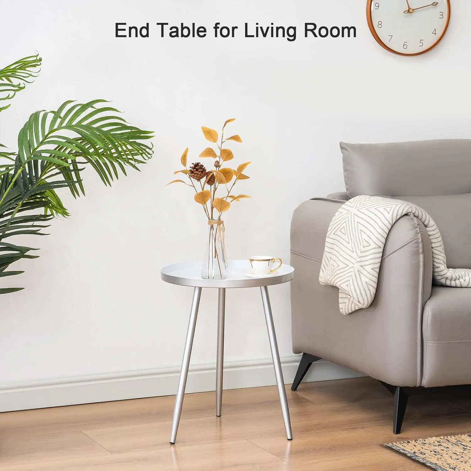 Apicizon 16" Round Side Table, Sliver End Table for Living Room, Bedside, Mid Century Modern Coffee Table or Circle Accent Table for Small Spaces, Metal Nightstand (Silver)