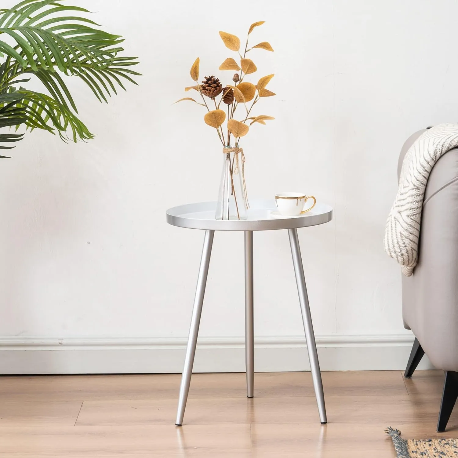 Apicizon 16" Round Side Table, Sliver End Table for Living Room, Bedside, Mid Century Modern Coffee Table or Circle Accent Table for Small Spaces, Metal Nightstand (Silver)