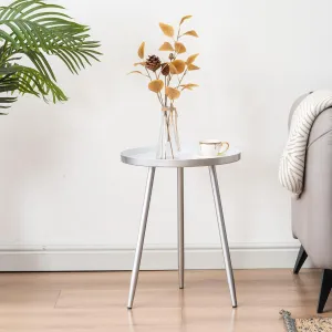 Apicizon 16" Round Side Table, Sliver End Table for Living Room, Bedside, Mid Century Modern Coffee Table or Circle Accent Table for Small Spaces, Metal Nightstand (Silver)