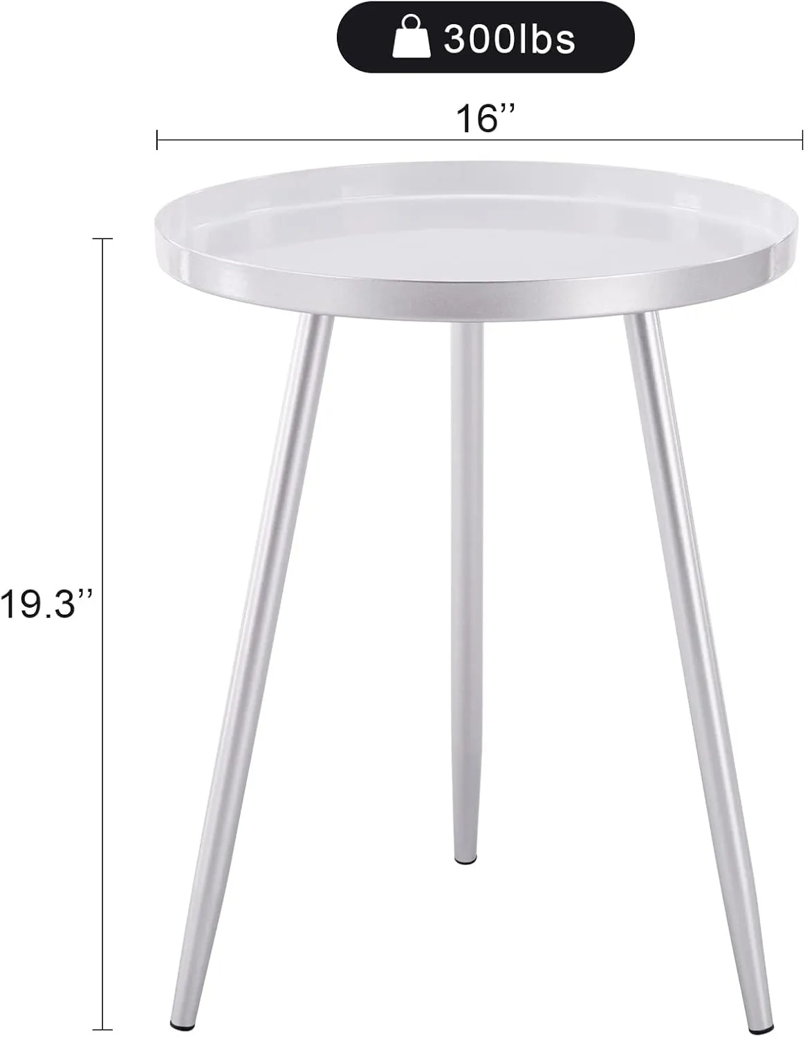 Apicizon 16" Round Side Table, Sliver End Table for Living Room, Bedside, Mid Century Modern Coffee Table or Circle Accent Table for Small Spaces, Metal Nightstand (Silver)