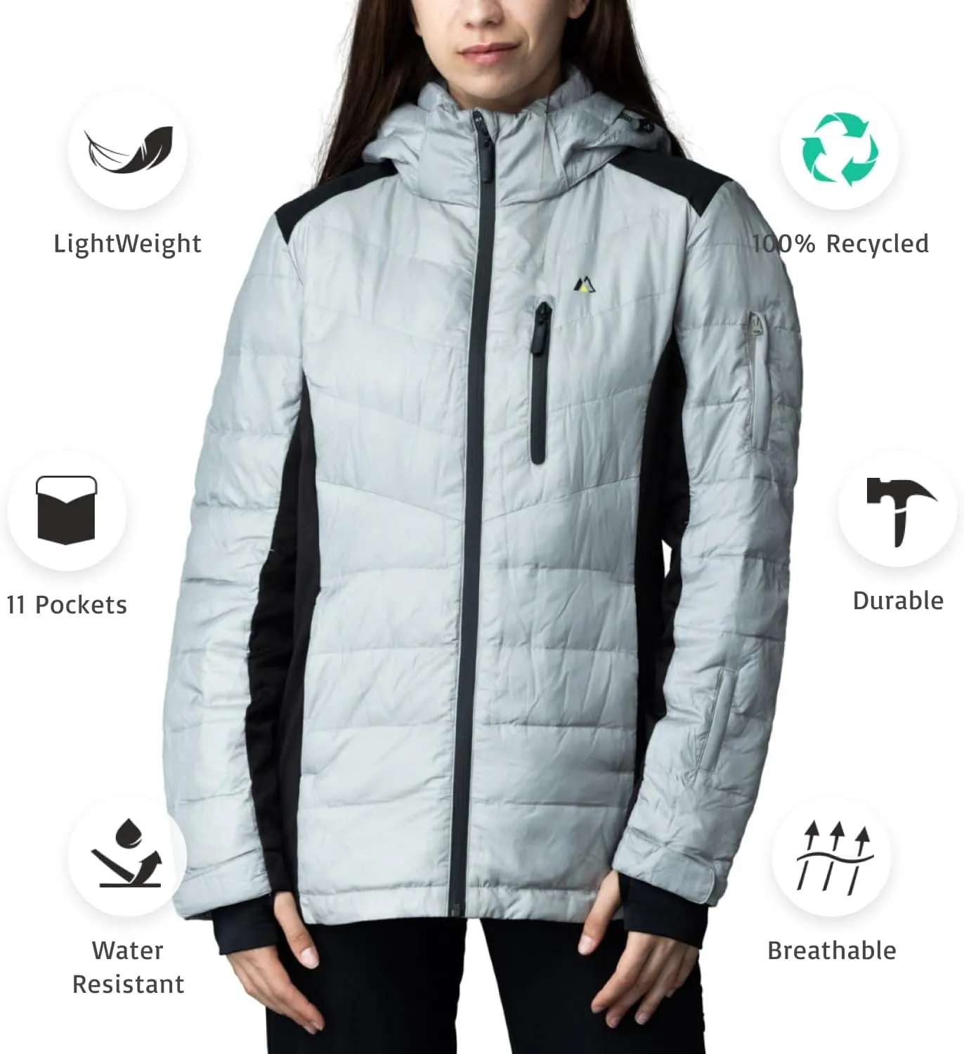Apricoat EcoDown Jacket - Packable Lightweight Water-Resistant Hooded Puffer Jacket - Windproof Winter Coat with Insulation