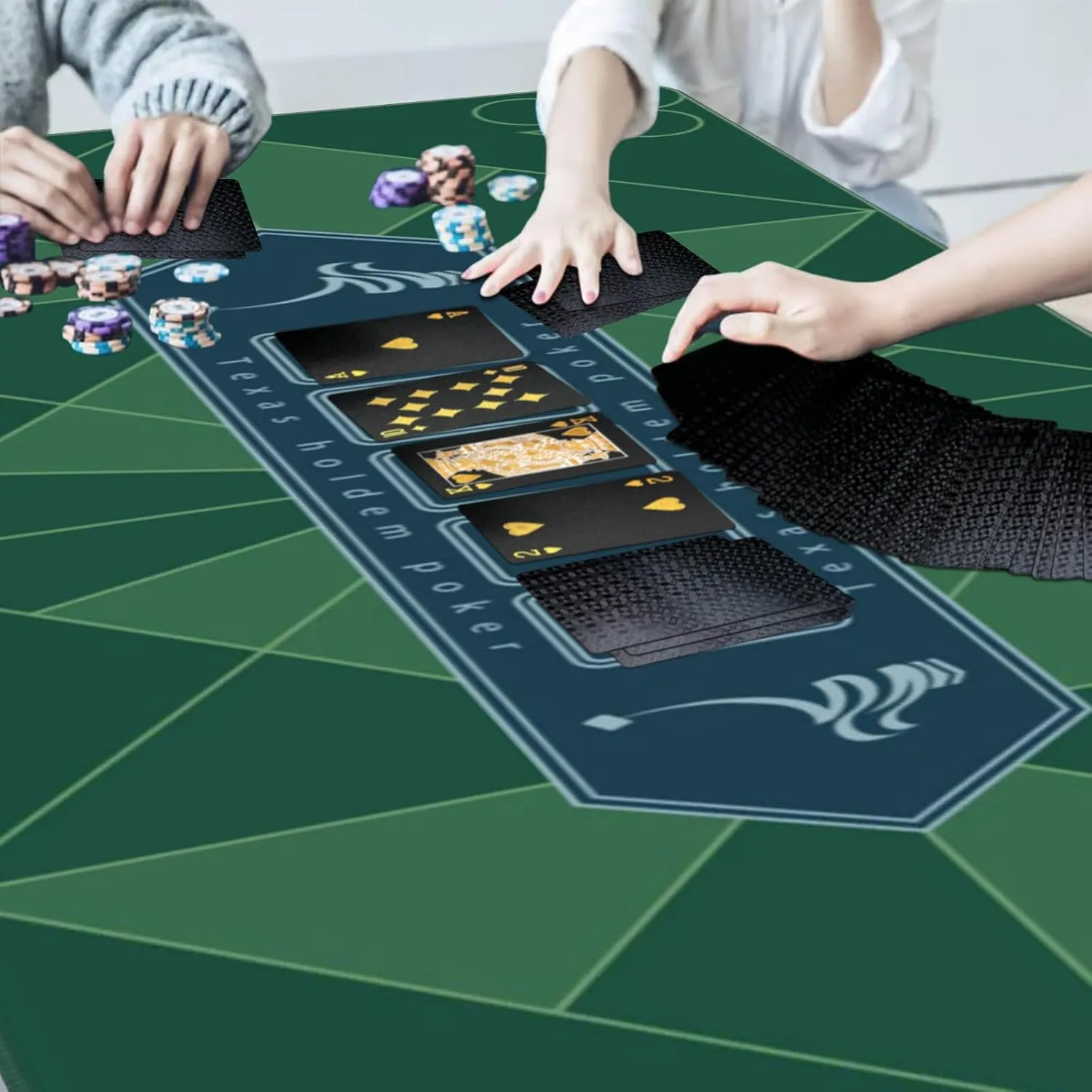 AQQA Table Top Mat 70" x 35"-Poker Table Top Mat with Non-Slip Backing & Playing Cards - Waterproof & Foldable - Portable Texas Holdem Poker Mat - Casino Table Playing Card Mat