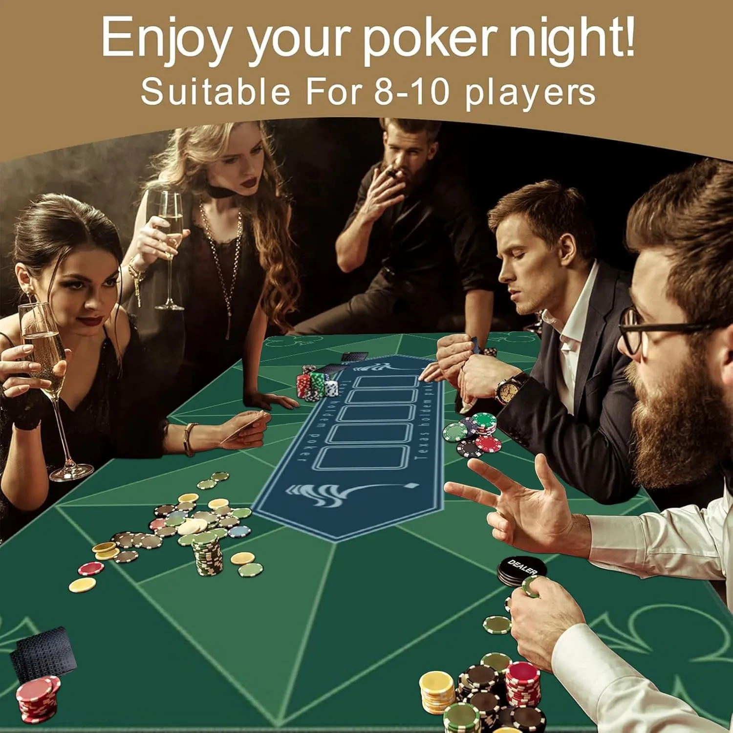 AQQA Table Top Mat 70" x 35"-Poker Table Top Mat with Non-Slip Backing & Playing Cards - Waterproof & Foldable - Portable Texas Holdem Poker Mat - Casino Table Playing Card Mat