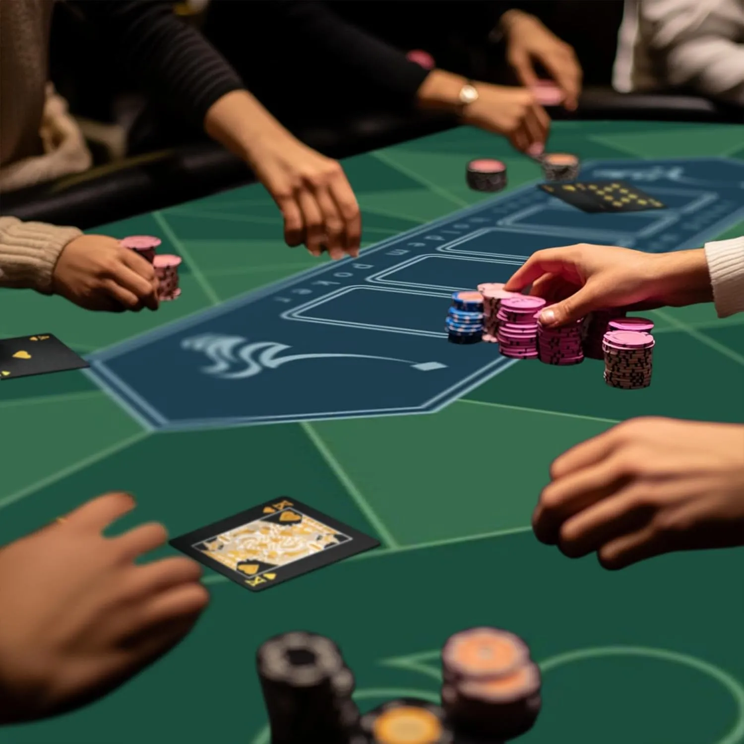 AQQA Table Top Mat 70" x 35"-Poker Table Top Mat with Non-Slip Backing & Playing Cards - Waterproof & Foldable - Portable Texas Holdem Poker Mat - Casino Table Playing Card Mat