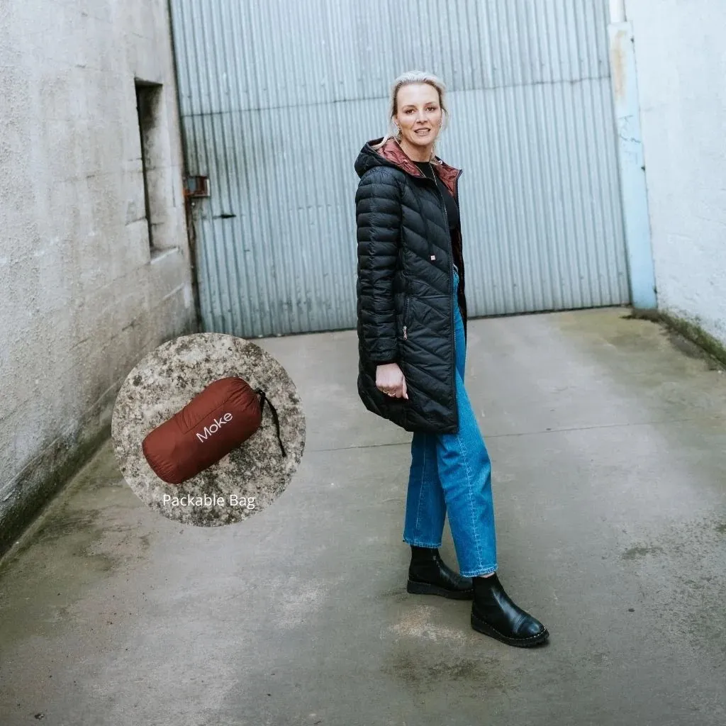 Arnie Womens Reversible Down Jacket || Black/Cabernet