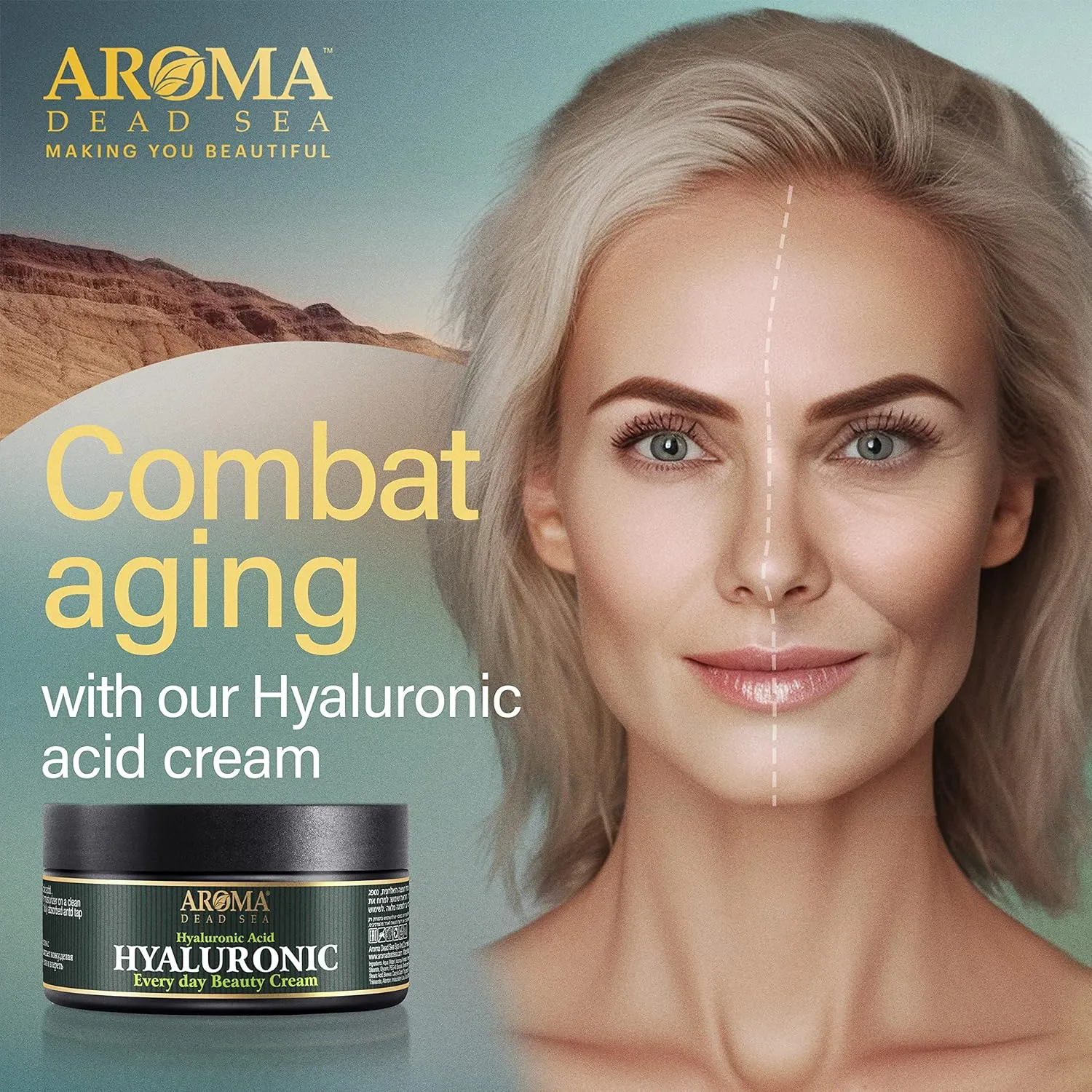 AROMA DEAD SEA Hyaluronic Acid Face Cream - Anti Aging Cream, Day & Night Facial Moisturizer for Face, Anti Wrinkle & Hydrating Face Moisturizer - 3.4 fl.oz (Hyaluronic Acid Face Cream Pack of 2)