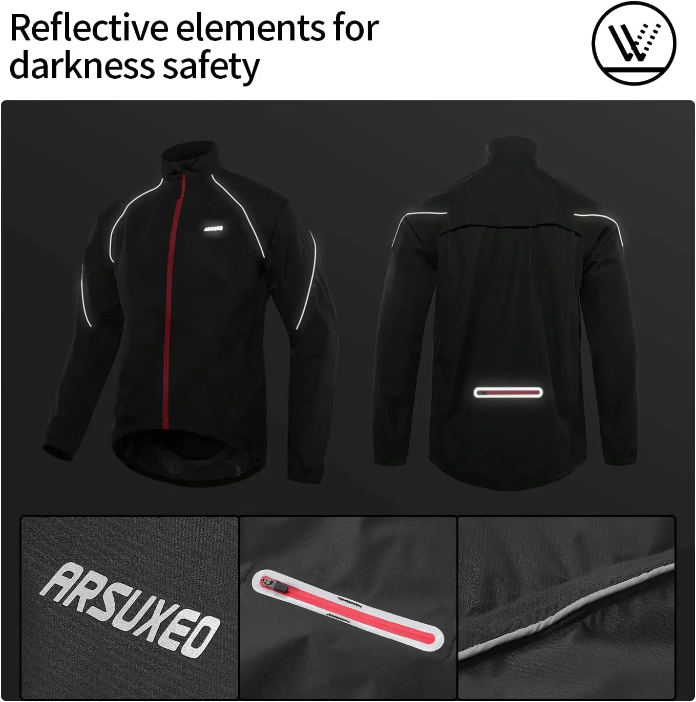 ARSUXEO Waterproof Running Cycling Jacket for Men Breathable Bike Rain Jacket Bicycle Coat Clothing Windbreaker