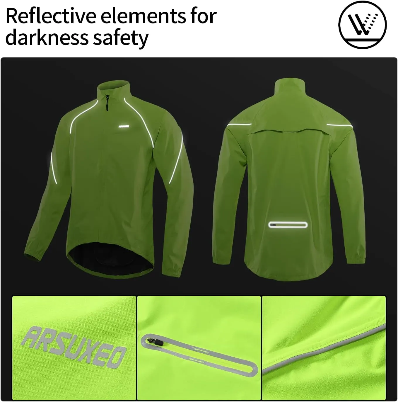 ARSUXEO Waterproof Running Cycling Jacket for Men Breathable Bike Rain Jacket Bicycle Coat Clothing Windbreaker
