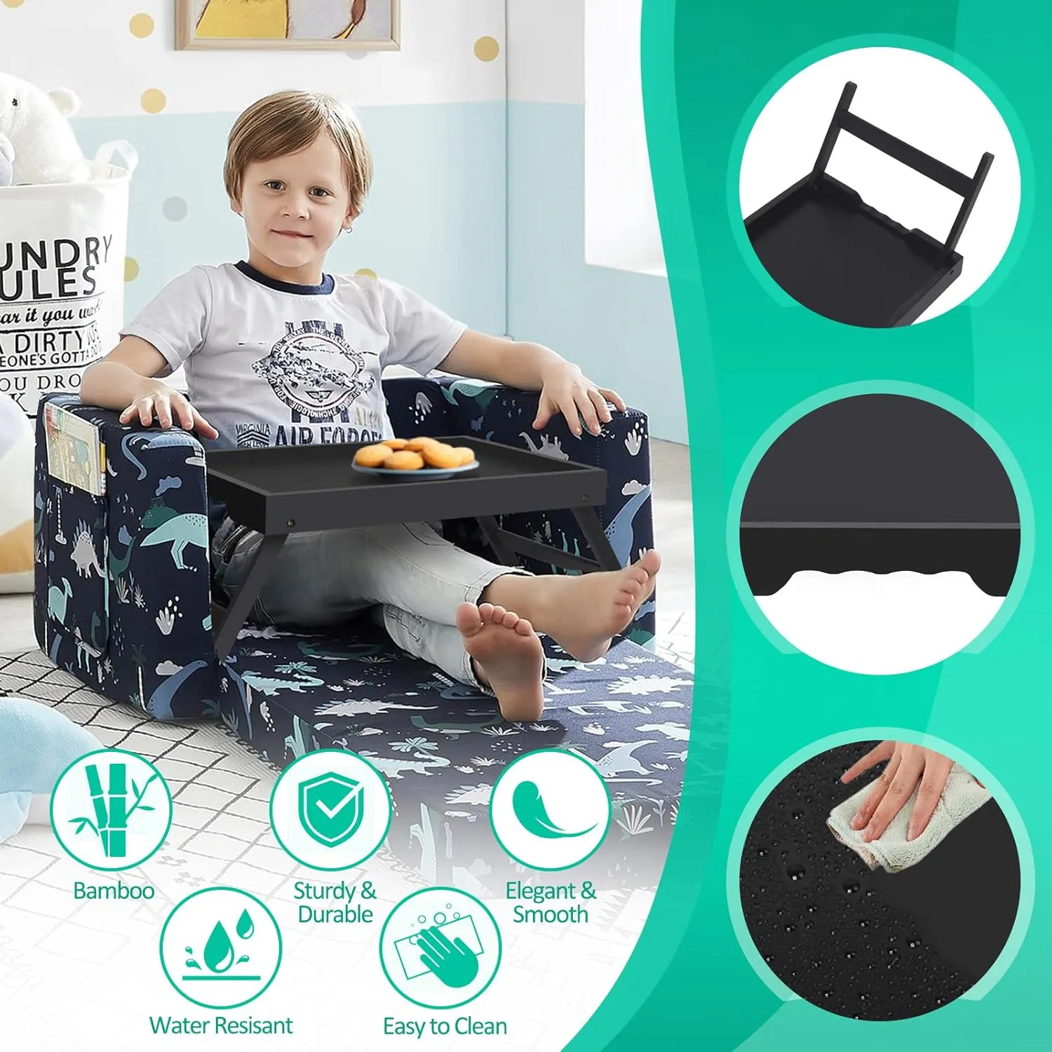 Artmeer Bed Tray Table with Folding Legs,Bamboo Breakfast in Bed for TV Table, Laptop Computer Tray,Eating,Snack Tray Black 2 Pack (Black)