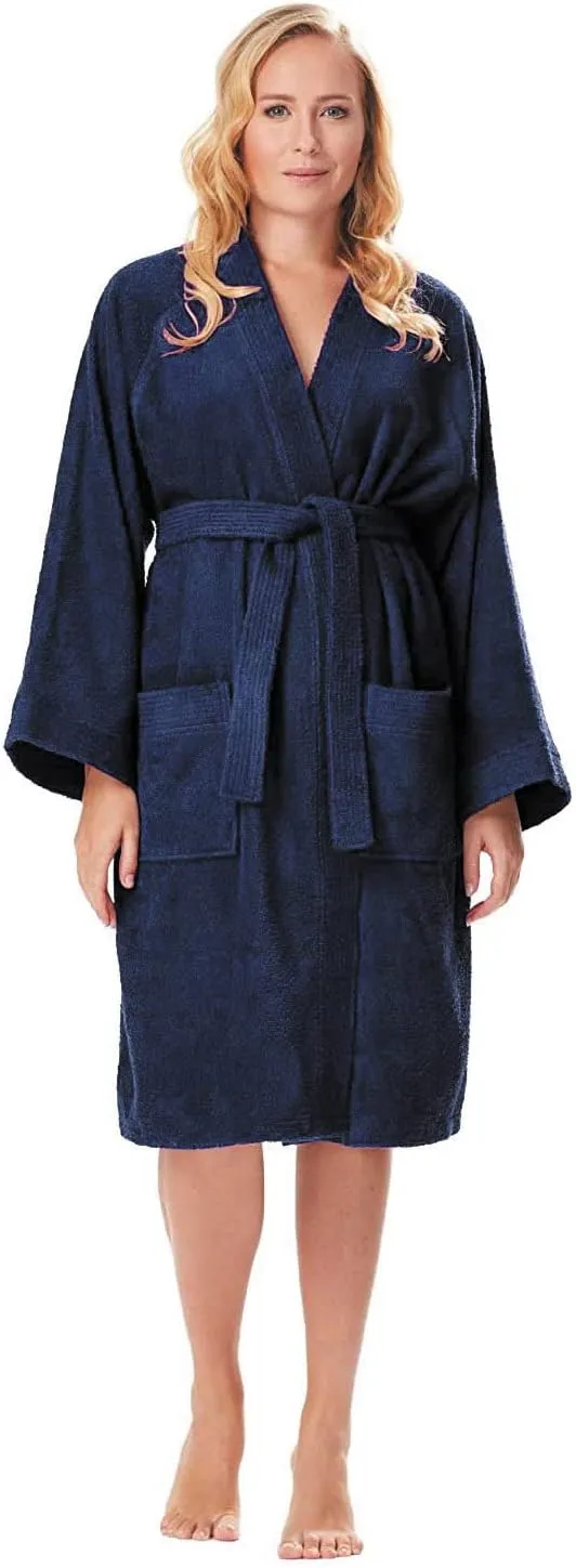Arus Women's Short Kimono Lightweight Bathrobe Turkish Cotton Terry Cloth Robe