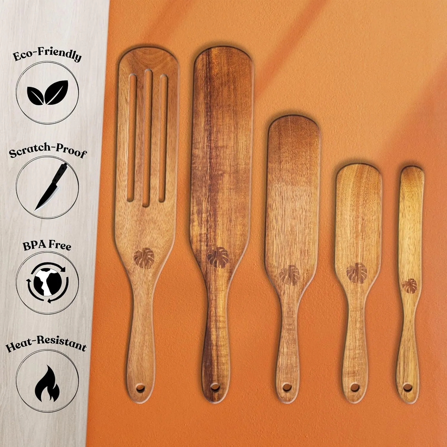 As Seen On TV, Spurtles Kitchen Tools Wooden, Plantéa Handmade Wooden Spoons for Cooking, Heat Resistant Spurtle Set Cooking Utensil For Non-Stick Cookware, Stirring, Mixing, Whisking, Serving