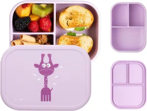 ASOMIC Silicone Bento Lunch Box for Toddlers & Kids, Leakproof & BPA-Free, 3 Compartments, Microwave & Dishwasher Safe, Ideal for Daycare, Preschool & Baby Meals (Lavender)