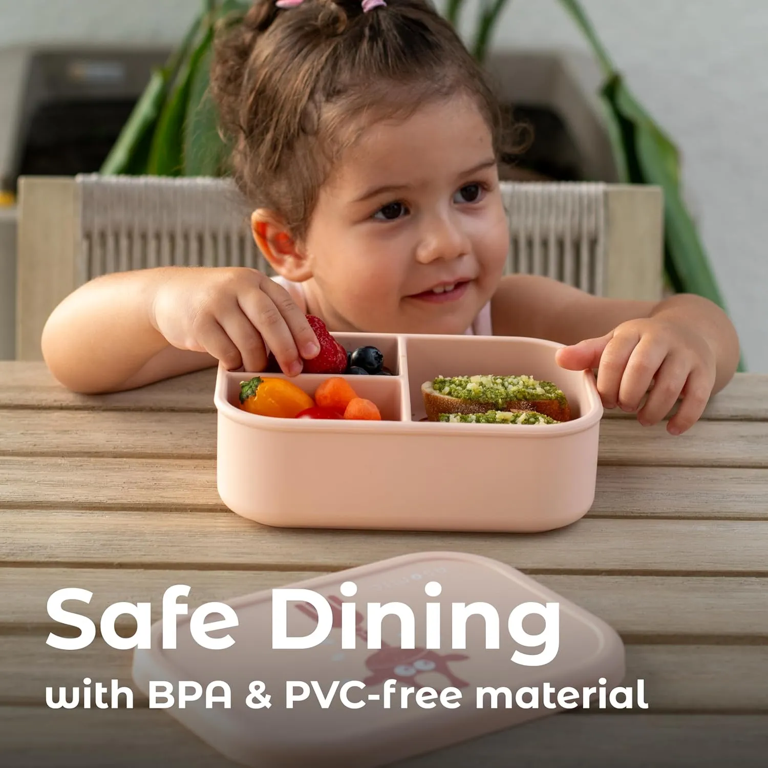 ASOMIC Silicone Bento Lunch Box for Toddlers & Kids, Leakproof & BPA-Free, 3 Compartments, Microwave & Dishwasher Safe, Ideal for Daycare, Preschool & Baby Meals (Lavender)