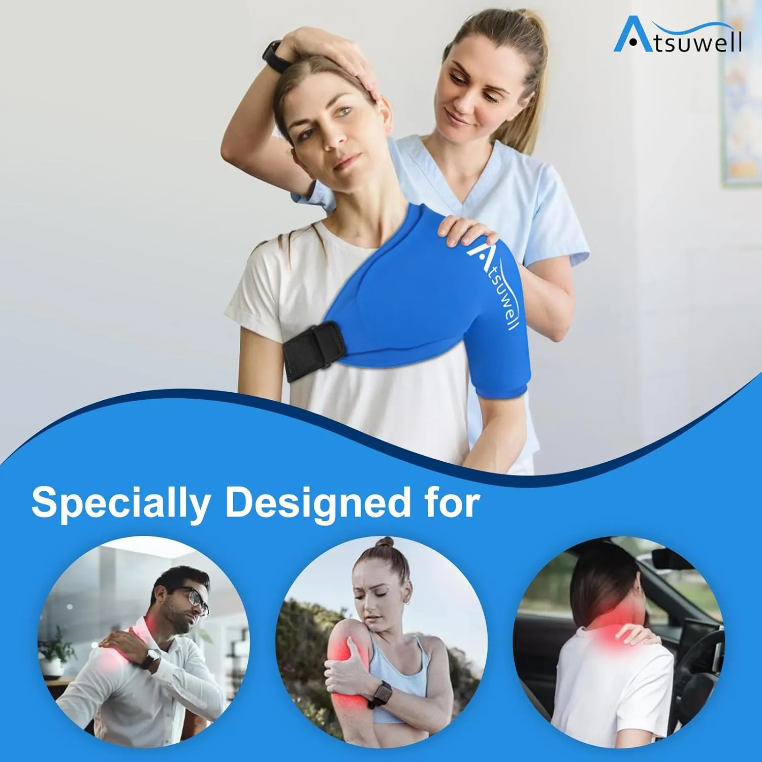 Atsuwell Shoulder Ice Pack Wrap, Shoulder Ice Packs Rotator Cuff Cold Therapy, Gel Cold Pad Shoulders Compression Sleeve for Women Men, Shoulders Gel Wrap Sleeve for Relaxation