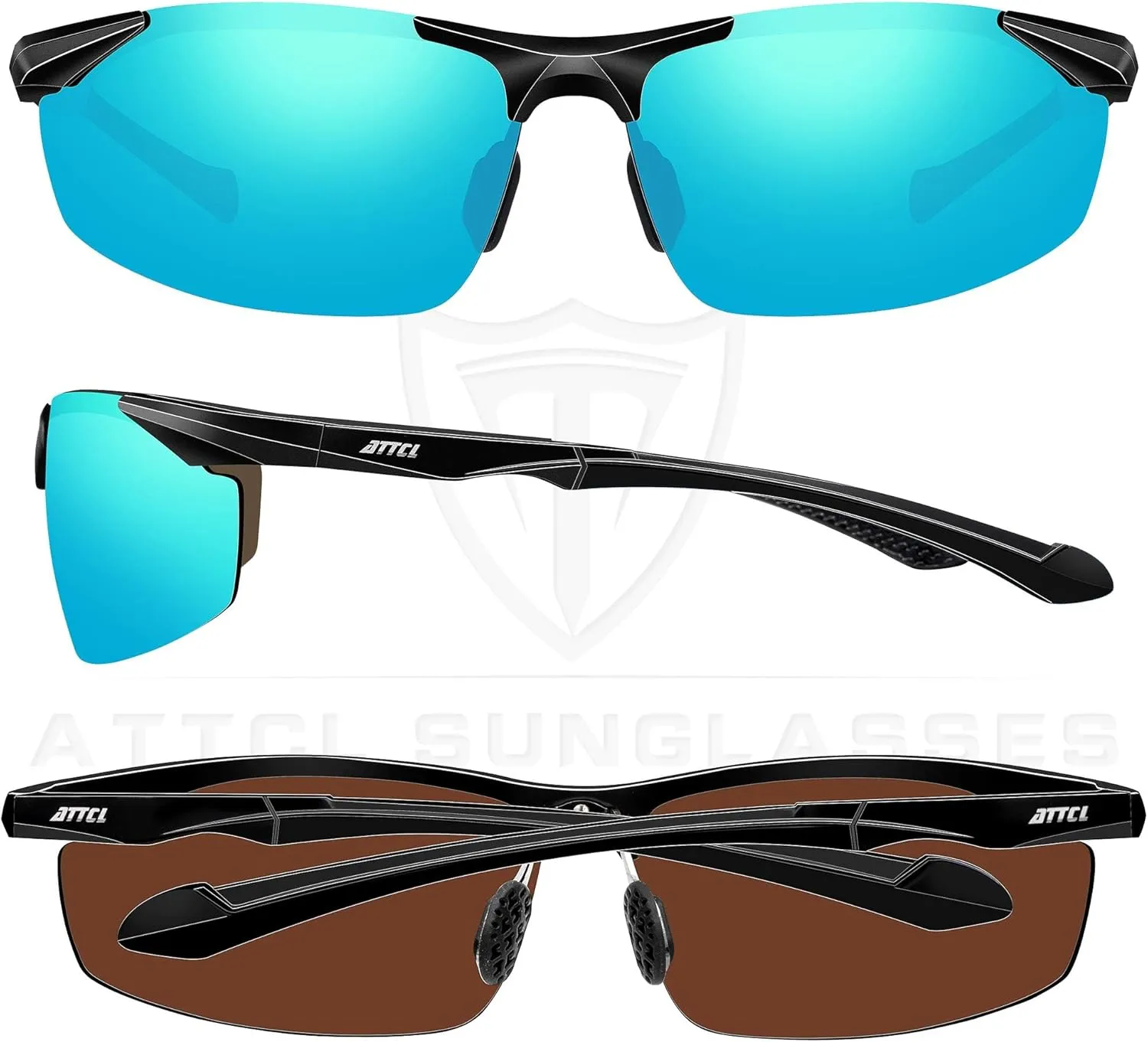ATTCL Polarized UV Protection Sports Fishing Driving Sunglasses for Men Al-Mg Metal Frame Ultra Light Green