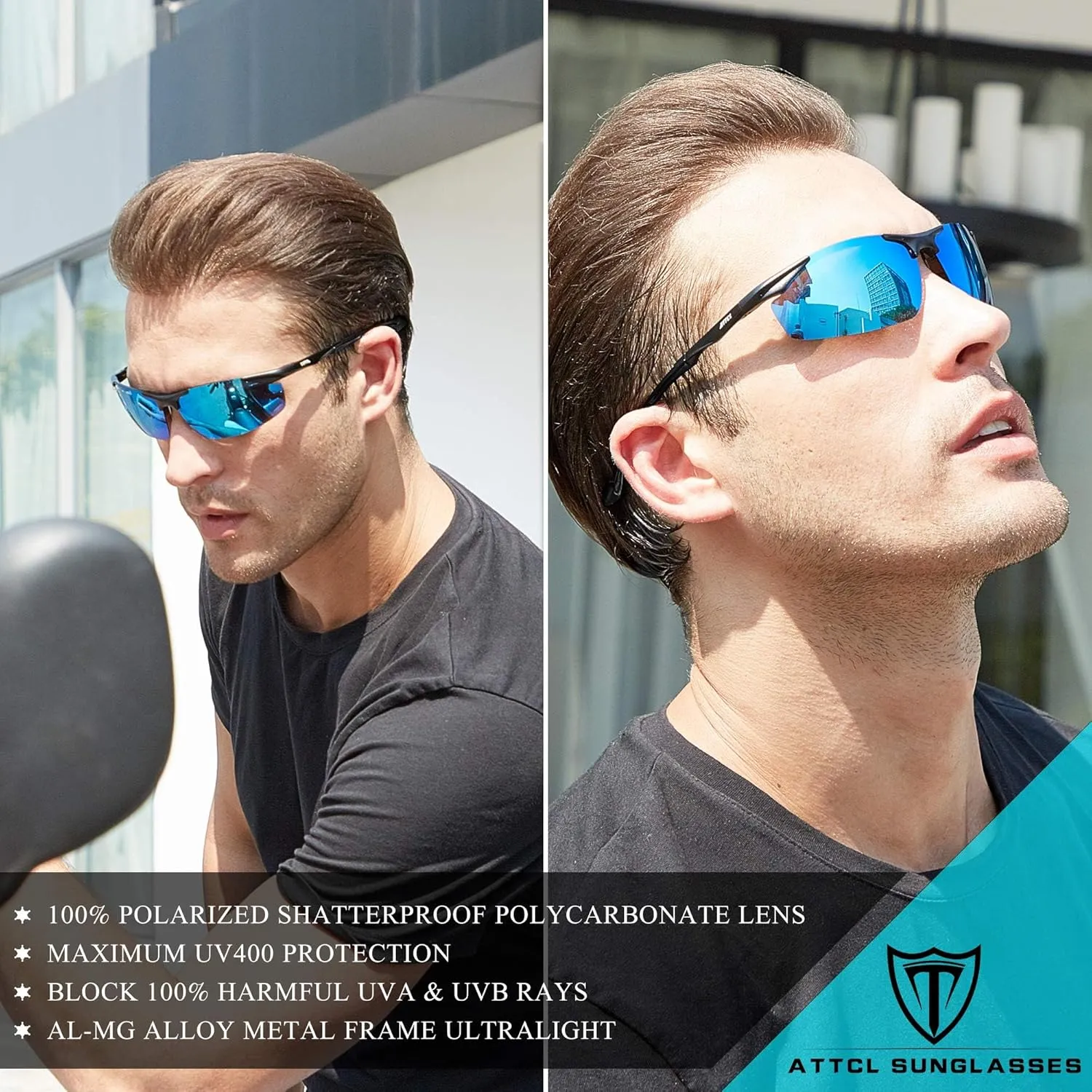 ATTCL Polarized UV Protection Sports Fishing Driving Sunglasses for Men Al-Mg Metal Frame Ultra Light Green