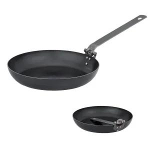 AUSSIE COOKWARE BLACK STEEL OMELETTE/PASTA FRYPAN WITH FOLDING HANDLE