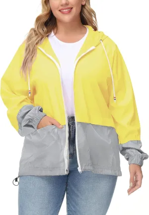 Avoogue Plus Size Raincoat Women Waterproof Rain Jacket Packable Outdoor Hooded Windbreaker