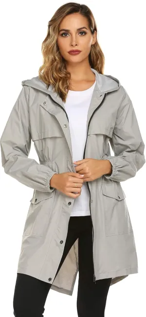 Avoogue Womens Raincoat Waterproof Rain Jacket Lightweight Packable Hooded Rain Coat Outdoor Active Pocket Windbreaker