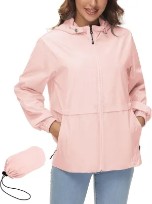Avoogue Womens Waterproof Rain Jacket Lightweight Raincoat Packable Hooded Outdoor Windbreaker