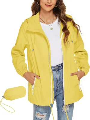 Avoogue Womens Waterproof Raincoat Lightweight Breathable Rain Jacket Hooded Rain Coat Outdoor Active Windbreaker with Pocket
