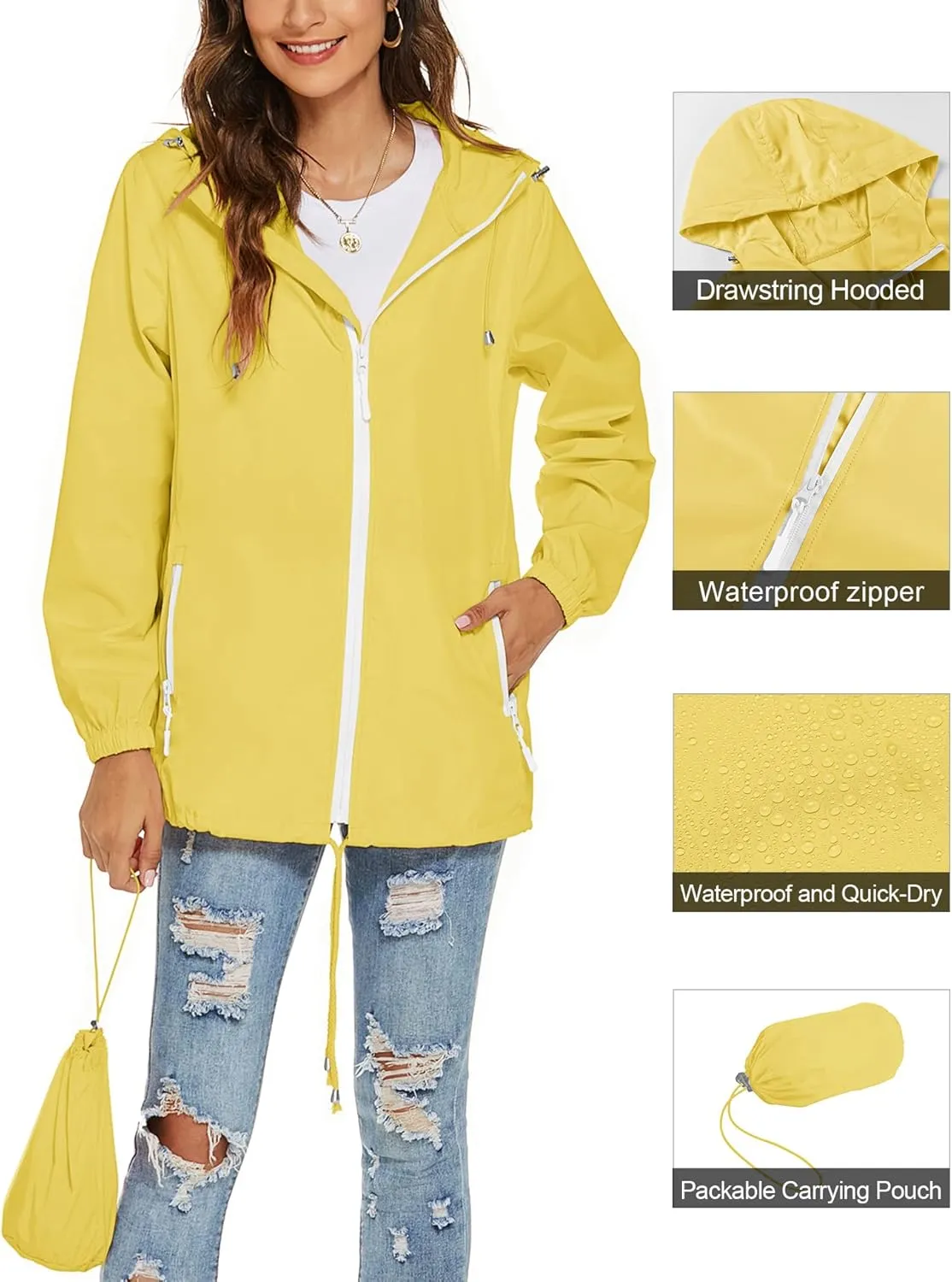 Avoogue Womens Waterproof Raincoat Lightweight Breathable Rain Jacket Hooded Rain Coat Outdoor Active Windbreaker with Pocket