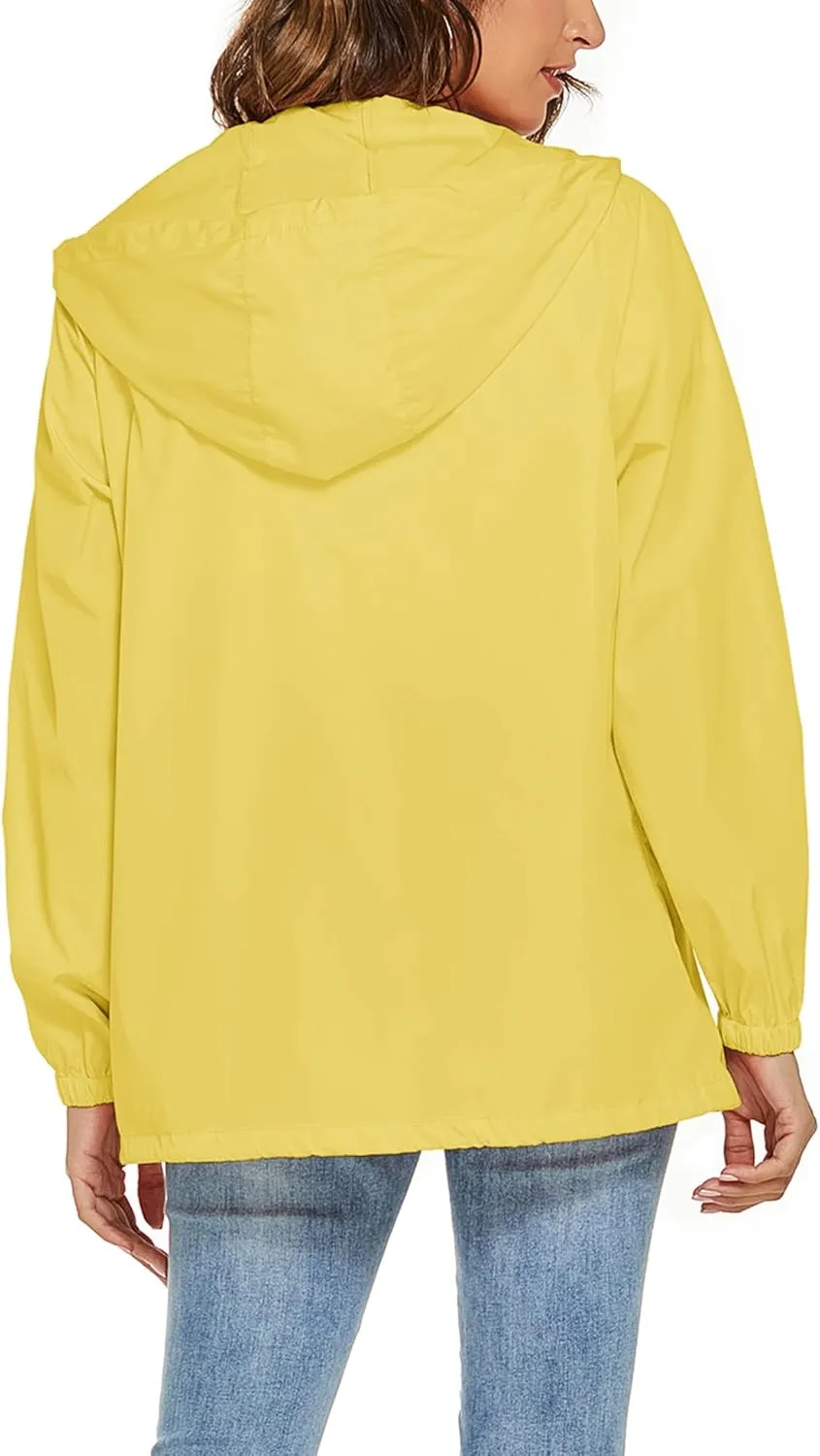 Avoogue Womens Waterproof Raincoat Lightweight Breathable Rain Jacket Hooded Rain Coat Outdoor Active Windbreaker with Pocket