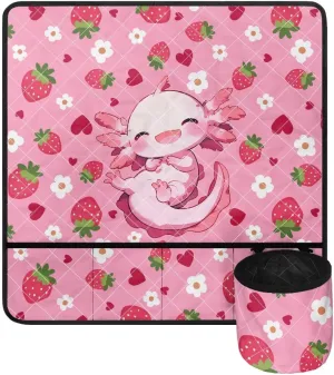Axolotl Strawberry Foldable Tribal Sewing Machine Pad Water Resistant Fabric Household Sewing Machines Mat with Detachable Holder to Keep Sewing Accessories Christmas Decor