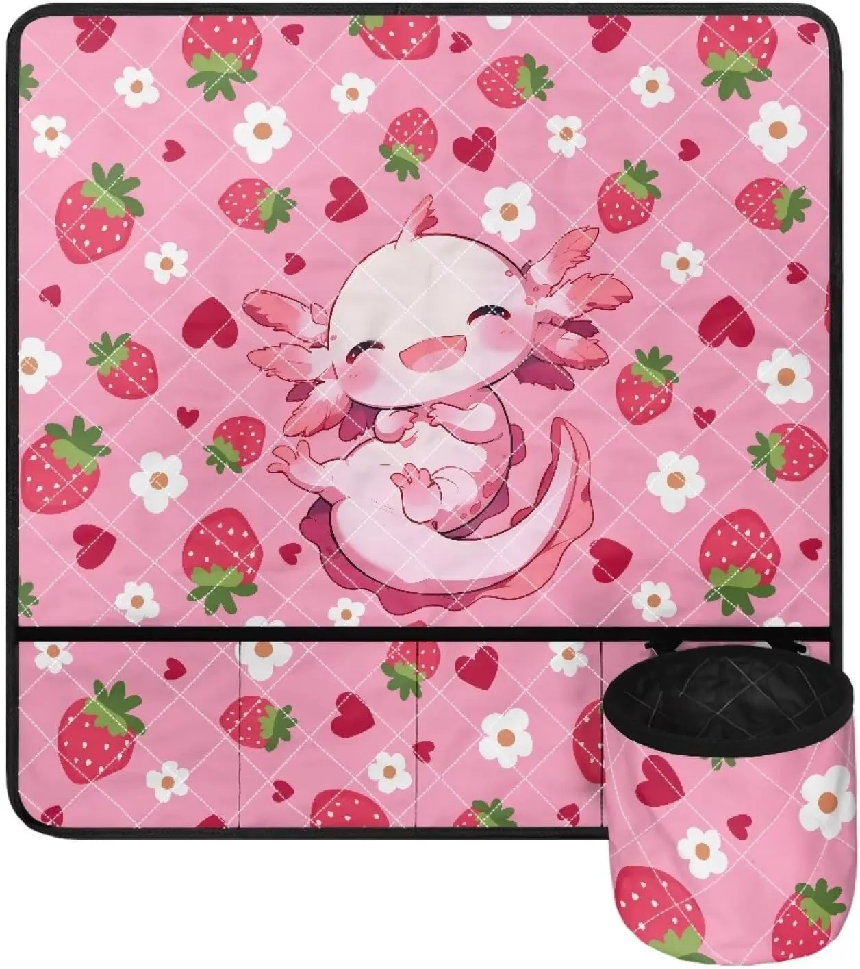 Axolotl Strawberry Foldable Tribal Sewing Machine Pad Water Resistant Fabric Household Sewing Machines Mat with Detachable Holder to Keep Sewing Accessories Christmas Decor