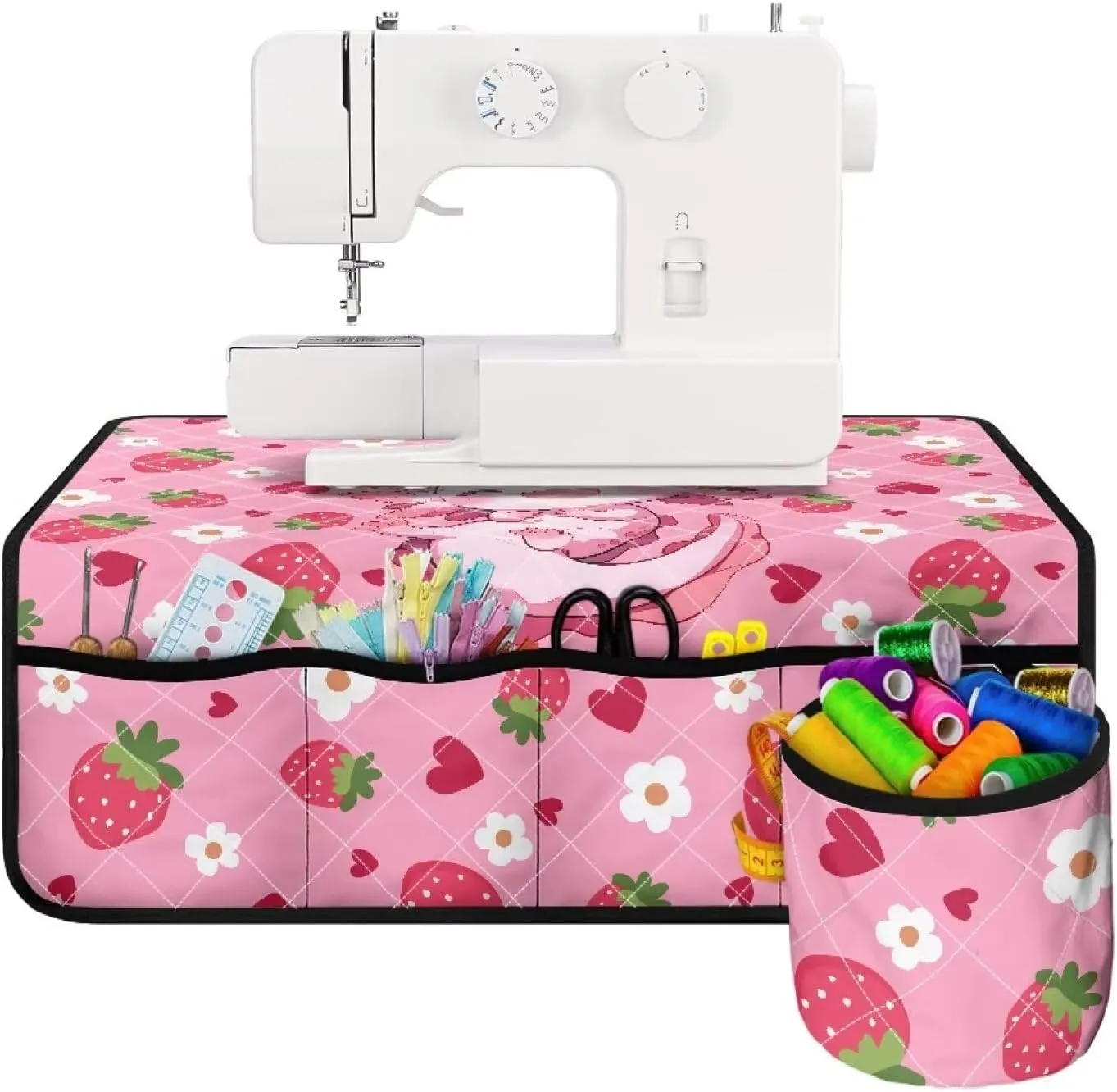 Axolotl Strawberry Foldable Tribal Sewing Machine Pad Water Resistant Fabric Household Sewing Machines Mat with Detachable Holder to Keep Sewing Accessories Christmas Decor